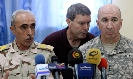 Iraq's army chief, Lieutenant General Babakir Zebari, with US counterpart Lieutenant General Michael Barbero at a news conference. Photograph: Thaier Al-Sudani/Reuters