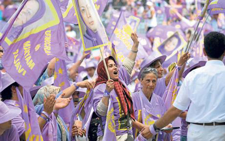 Supporters of the People's Mujahideeen of Iran, the main Iranian dissident organisation, at a rally near Paris    Photo: Alexander Klein/AFP Getty