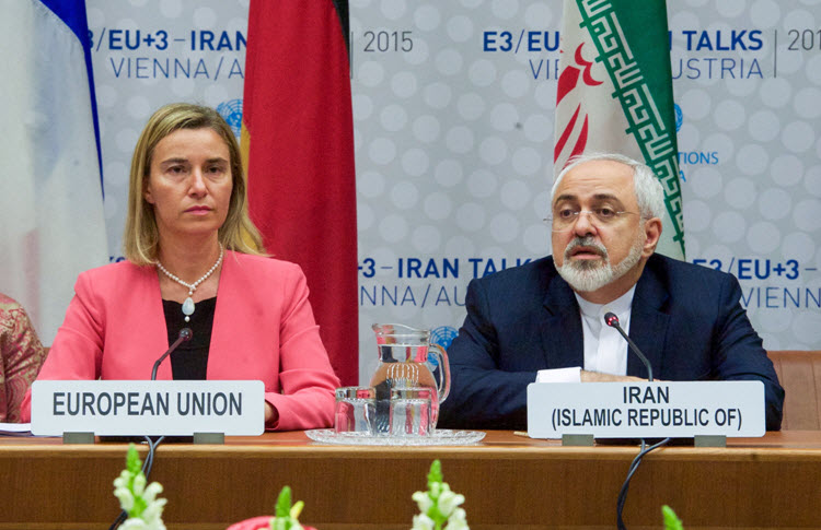 EU High Representative for Foreign Affairs Federica Mogherini and Iran's Foreign Minister Mohammad Javad Zarif