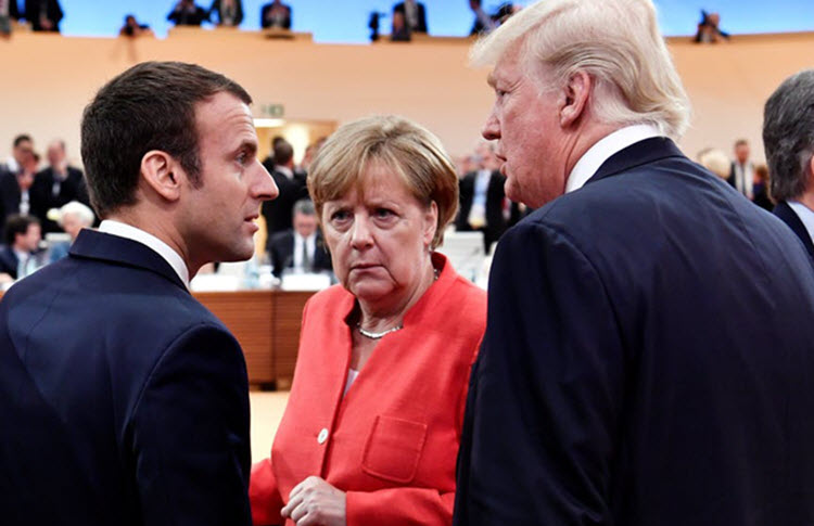 US President Donald Trump، French President Emmanuel Macron and Angela Merkel