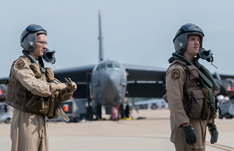 Airmen from the 20th Bomb Squadron prepare to board a B-52H Stratofortress