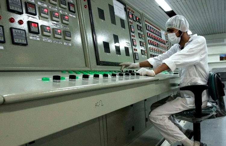 A technician works at Iran's Uranium Conversion Facility just outside the city of Isfahan