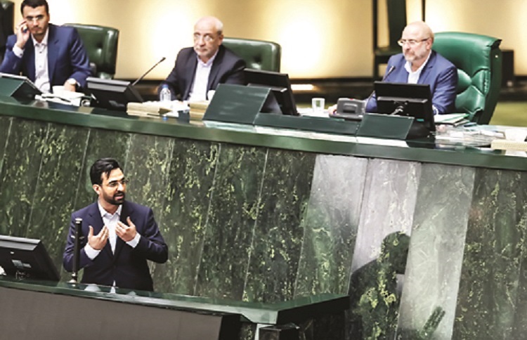 Mohammad-Javad Azari Jahromi inside Iran’s parliament