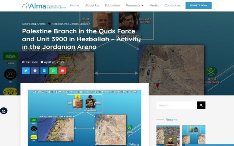 Alma Research Institute: Quds Force and Hezbollah’s Unit 3900 Expandoperations in Jordan
