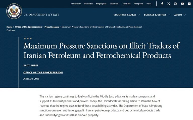 U.S. Sanctions Seven Companies Tied to Iranian Regime’s Oil Network