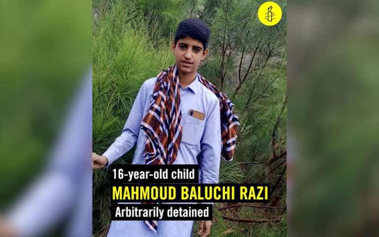 Amnesty International Calls for Immediate Release of Imprisoned 16-Year-Old Baluch Child